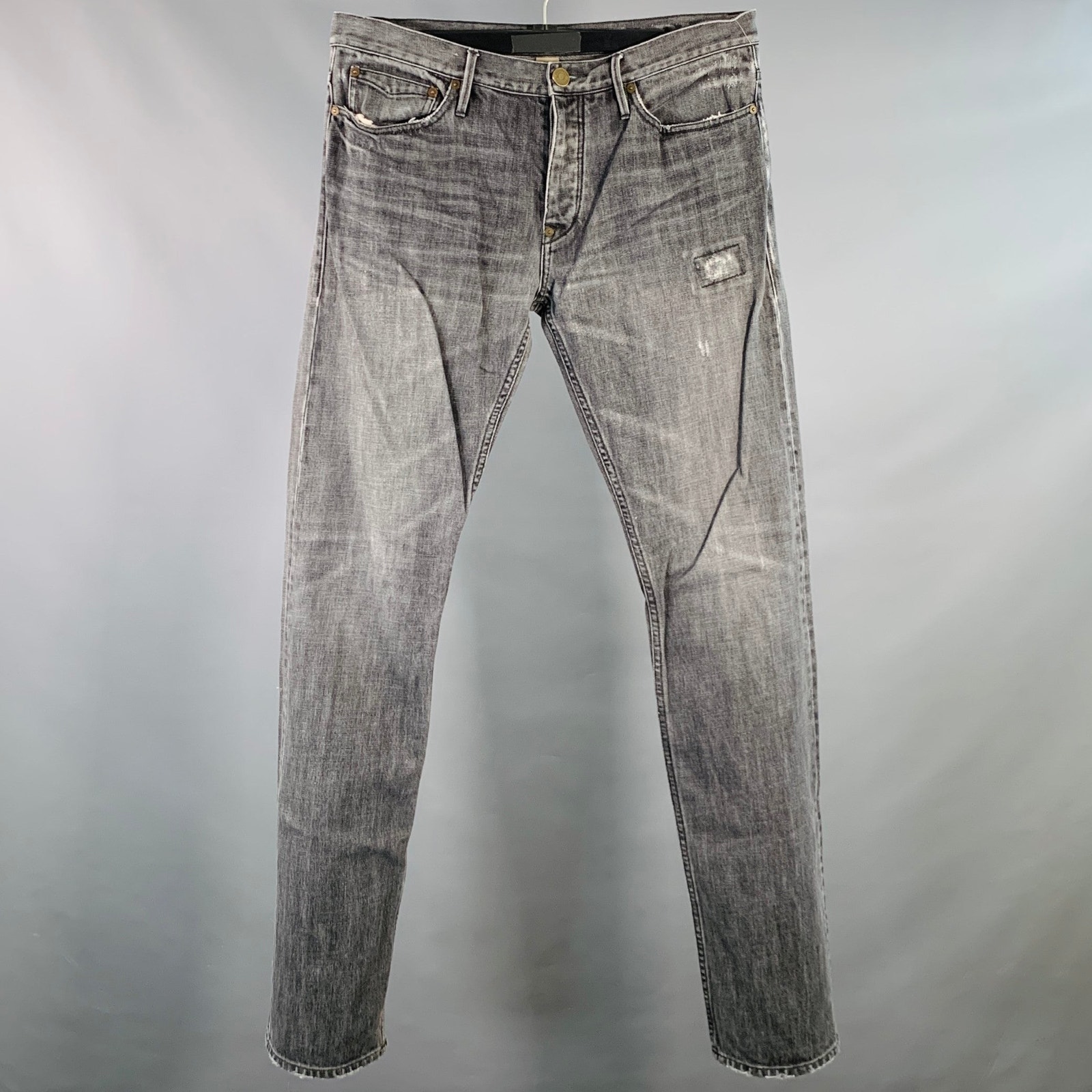 Burberry Brit Size 33 Steadman Grey Twill Cotton Straight Slim Distressed Jeans